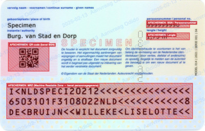 Achterkant van een geanonimiseerd Nederlands identiteitsbewijs
